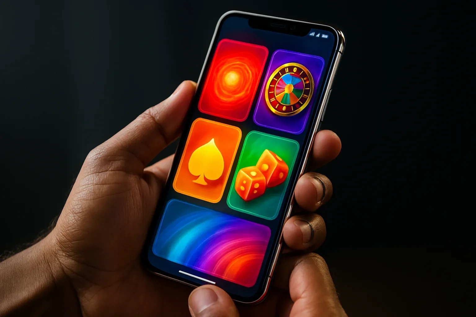 Premium Android smartphone held by Bangladeshi hands with glowing app interface